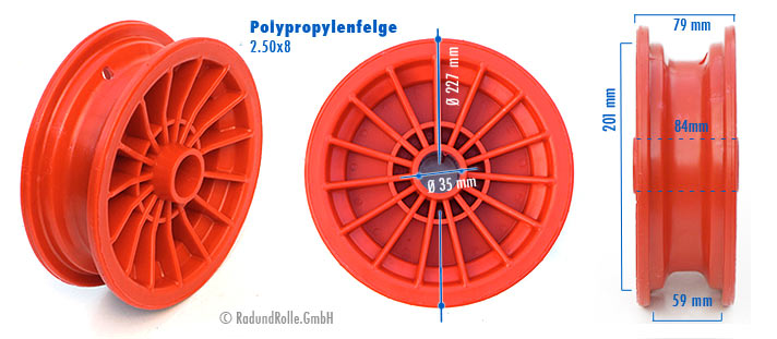 Kunststoff-Felge 2.50Ax8 aus Polypropylen (PP)