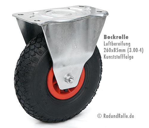 Bockrolle 260x85 mm 3.00-4 PU Reifen Rad Stollenprofil  Pannensicher Vollgummmi 