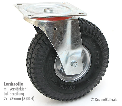 Lenkrolle Luftrad 260mm x 85mm 3.00-4 Luftreifen Rad    Transportrad Reifen 