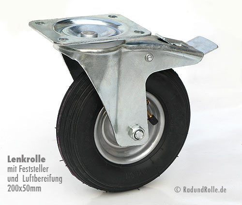 Lenkrolle mit Luftrad 200 x 50, Stahlfelge