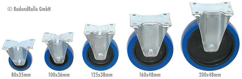 160 mm Blue Wheels Elastik Rad Rolle als Lenkrolle Rückenlochbefestigung 