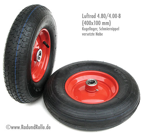 Luftrad Reifen 400x100 speziell für Radachsen - mit versetzer Nabe (Endnabenrad)