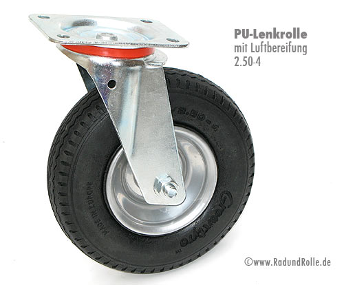 4 Stück PU Lenkrollen Rad Ø 230 mm 2.50-4 Transportrolle Rolle Pannensicher 