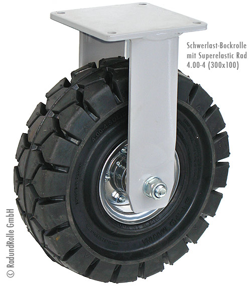 Vollgummi Schwerlast-Bockrolle mit Super-Elastik-Rad 4,00-4 (300x100mm)