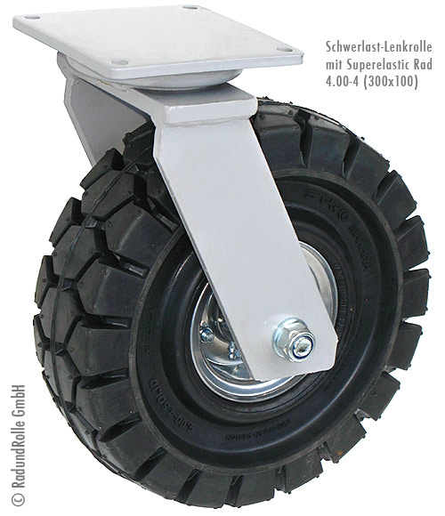 Vollgummi Schwerlast-Lenkrolle mit Super-Elastik-Rad 4,00-4 (300x100mm)