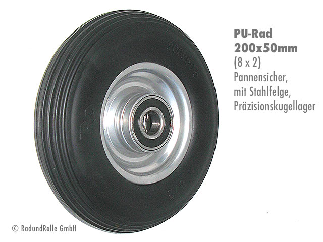 Qualitäts-Rad mit Polyurethan-Reifen 8x2, Stahlfelge mit Präzisionskugellagern