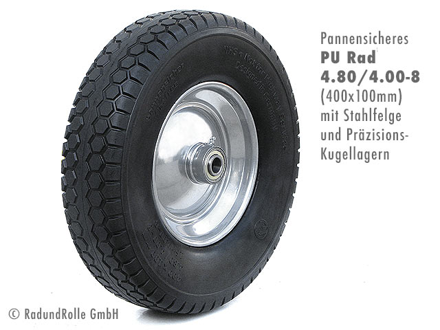 Schubkarrenrad Schubkarre Ersatzrad Vollgummi Reifen 4,00-8 PU mit Achse 