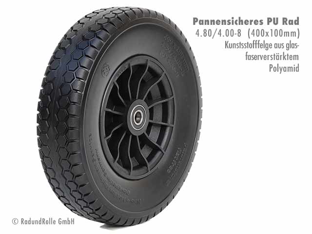 Pannensicheres PU-Rad aus hochdichtem Polyurethan mit Kunststoff-Speichenfelge aus glasfaserverstärktem Polyamid