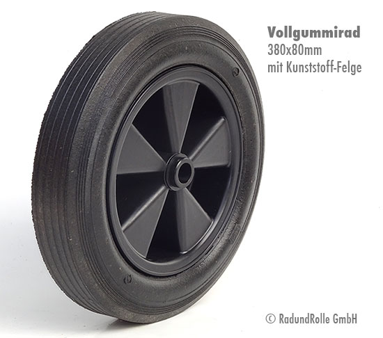 Vollgummi-Schubkarrenrad 380x80 Kunststoff-Felge Rollenlager Gleitlager