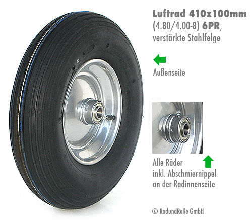 Schubkarrenrad Schubkarren Reifen Schlauch 400 x 100 Schlauch 4.00-8 Rille 
